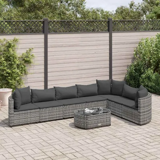 Havesofasæt 8 dele i grå polyrattan med hynder