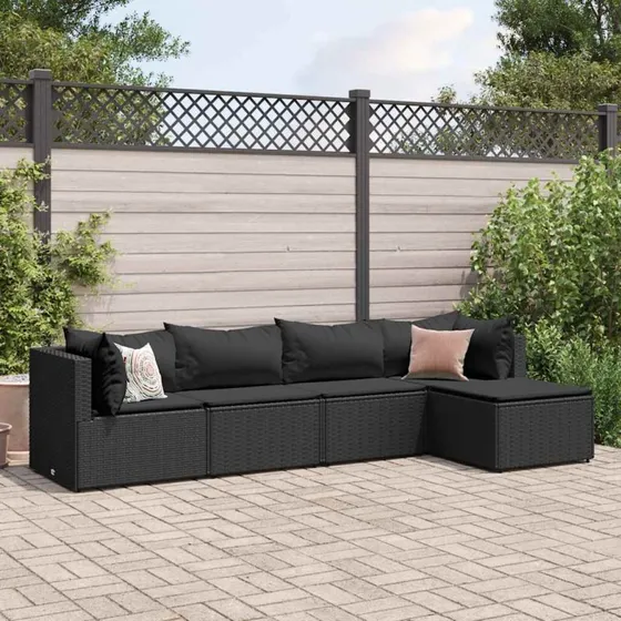 Loungesæt til haven 5 dele i sort polyrattan