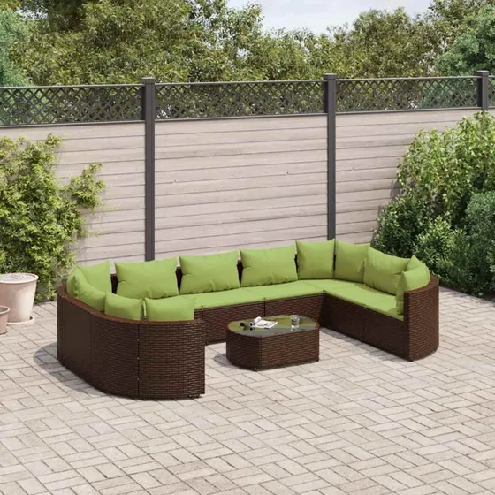 Havesofasæt 10 dele i brun polyrattan med hynder
