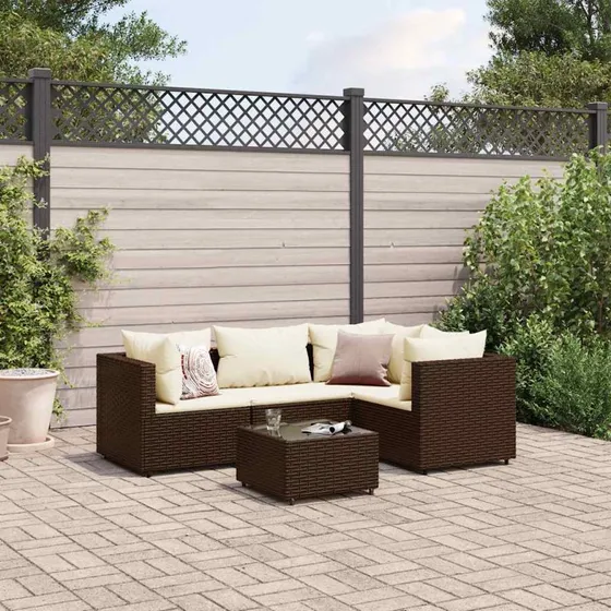 Loungesæt til haven 5 dele i brun polyrattan