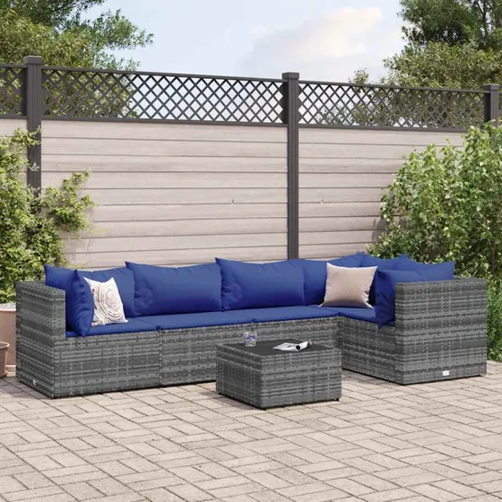 Loungesæt til haven 6 dele i grå polyrattan