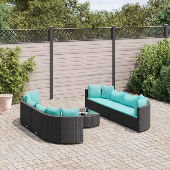 Sofasæt til haven 9 dele i sort polyrattan med hynder