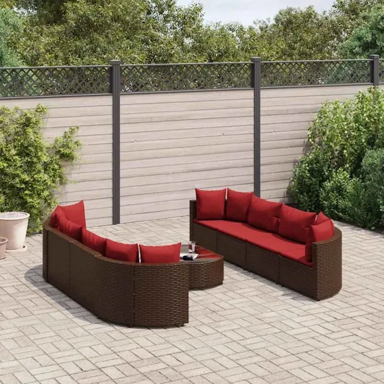 Sofasæt til haven 9 dele i polyrattan brun