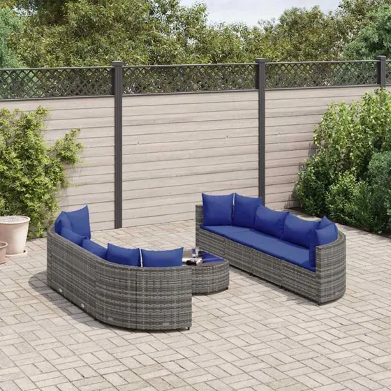 Sofasæt til haven 9 dele i grå polyrattan