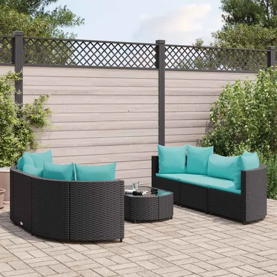7-personers havemøbelsæt i polyrattan med hynder - sort