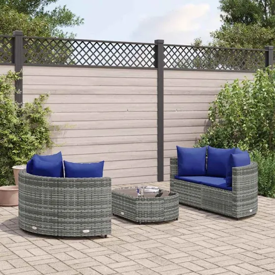 Havesofasæt 5 dele i polyrattan grå med hynder
