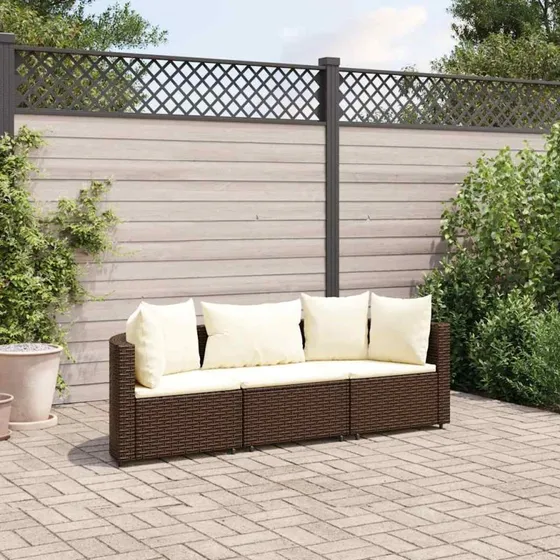 Sofasæt til haven 3 dele i brun polyrattan med hynder