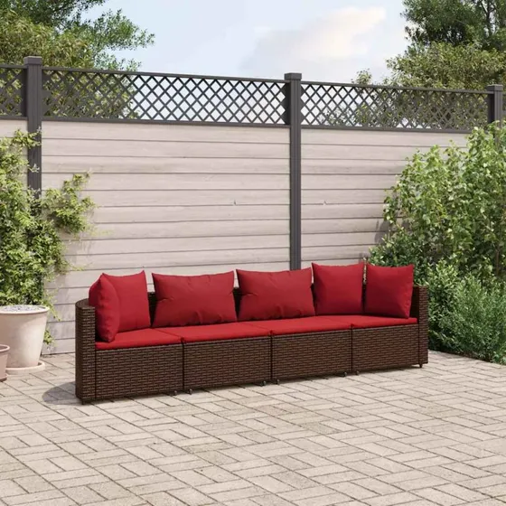 Havesofasæt 4 dele i brun polyrattan med hynder
