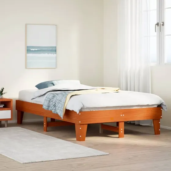 Sengeramme 135x190 cm i massivt fyrretræ – brun