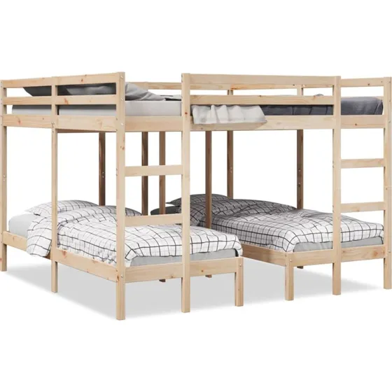 Tredobbelt køjeseng 200x200/80x200 cm i massivt fyrretræ