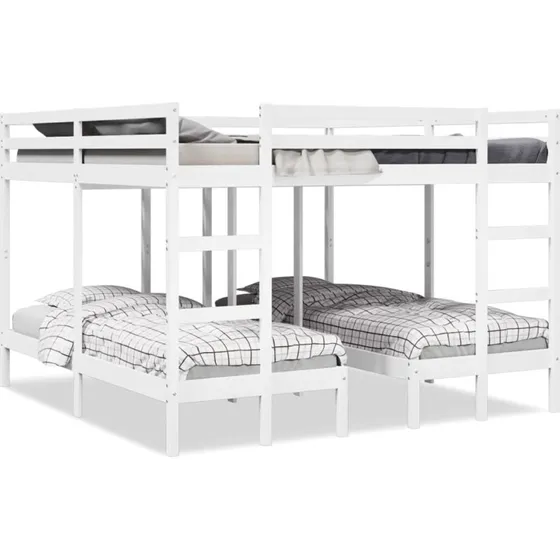 Tredobbelt køjeseng i massivt fyrretræ, hvid 200x200/80x200