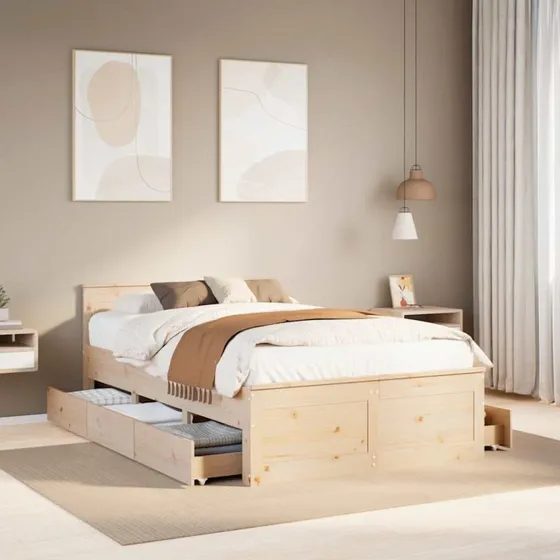 Sengeramme 135x190 cm i massivt fyrretræ med sengegavl