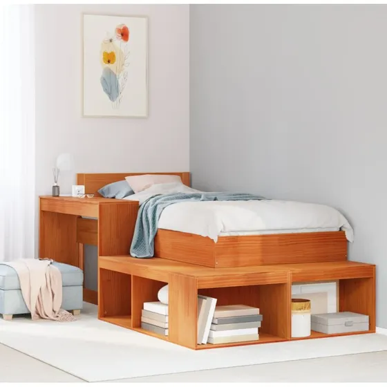 Sengebord med skrivebord i massivt fyrretræ 232x112x75