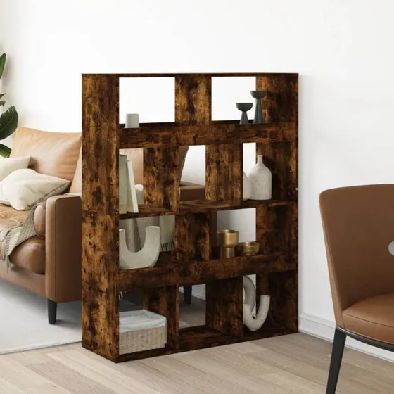 Rumdeler/reol i konstrueret træ 100x33x125,5 cm - røget egetræ