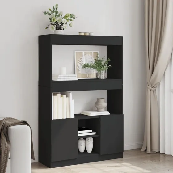 Sort reol i konstrueret træ 92x33x140 cm