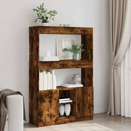 Reol 92x33x140 cm – konstrueret træ, røget egetræsfarve