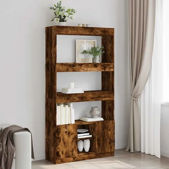 Reol i konstrueret træ 92x33x180 cm – røget egetræsfarve