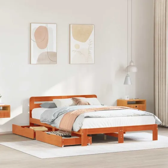 Sengeramme 135x190 cm i massivt fyrretræ – brun