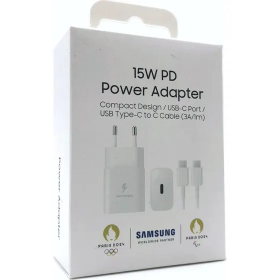 Samsung USB-C oplader 15W med kabel – hvid