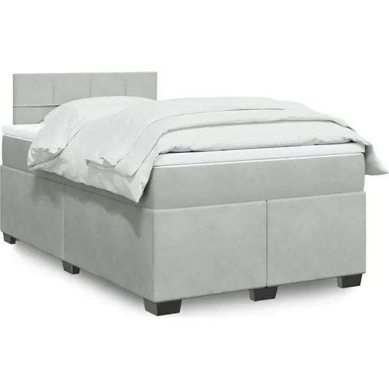Kontinentalseng 120x190 cm velour lysegrå med madras