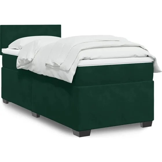 Kontinentalseng 90x190 cm i mørkegrøn fløjl med pocketmadras