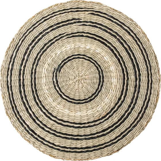 Bloomingville dækkeservietter i søgræs, sort/natur - sæt 6 (Ø38 cm)