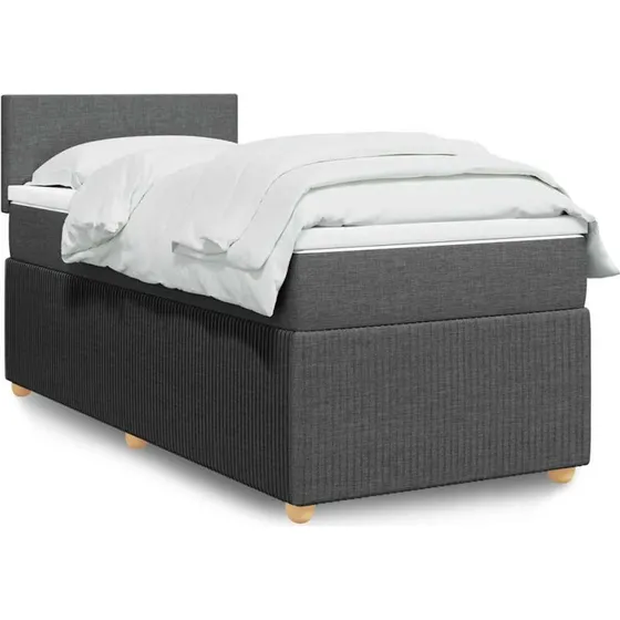 Kontinentalseng 90x190 cm med pocketmadras - mørkegrå