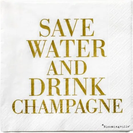 Bloomingville Servietter 33x33 Save Water & Drink Champagne, Guld/Hvid 20stk