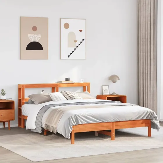 Sengeramme 135x190 cm i massivt fyrretræ – brun