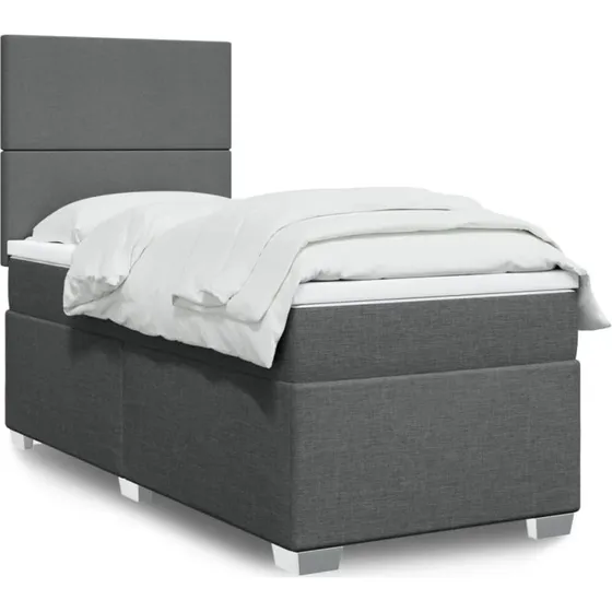 Kontinentalseng 90x190 cm med madras – mørkegrå stof