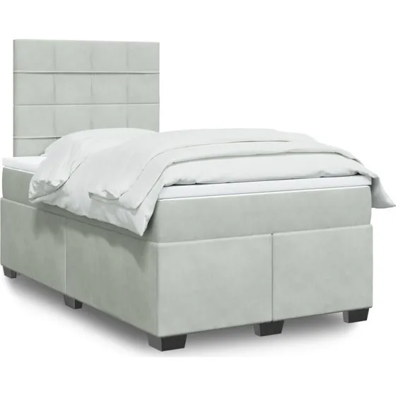 Kontinentalseng 120x190 cm velour lysegrå med pocketmadras