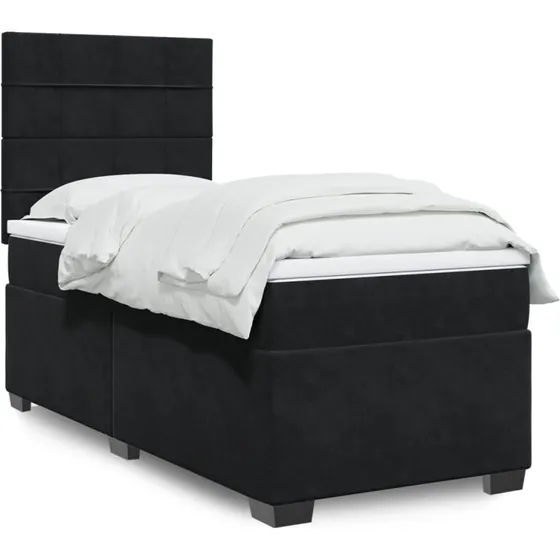 Kontinentalseng 90x190 cm i sort fløjl med pocketmadras