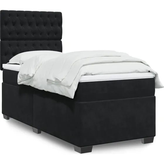 Kontinentalseng 90x190 cm med madras – Sort fløjl