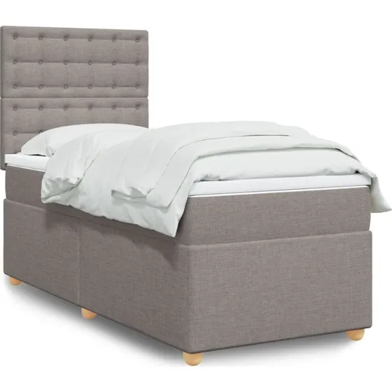 Kontinentalseng 90x190 cm med madras - gråbrun stof