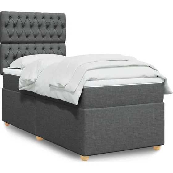Kontinentalseng 90x200 cm med pocketmadras - mørkegrå
