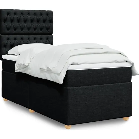 Kontinentalseng 90x200 cm med pocketmadras, sort stof