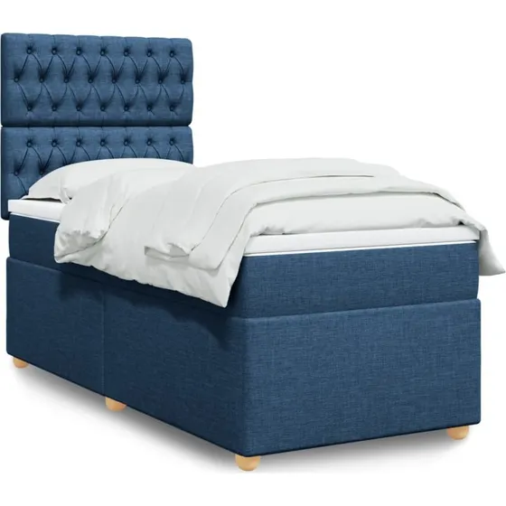 Kontinentalseng 90x200 cm med pocketmadras – blå stof