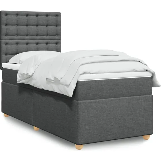 Kontinentalseng med madras 90x190 cm - mørkegrå stof