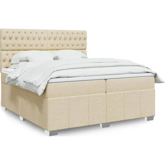 Kontinentalseng 200x200 cm i creme stof med pocketmadras