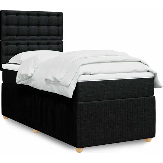 Kontinentalseng 100x200 cm med pocketmadras, sort stof