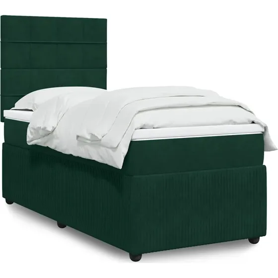 Kontinentalseng 90x190 cm i mørkegrøn fløjl med pocketmadras
