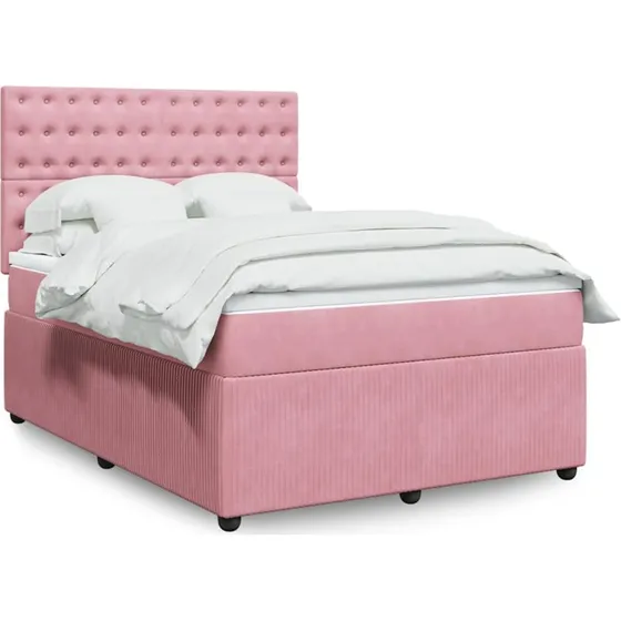 Kontinentalseng 140x190 cm i lyserød fløjl med pocketmadras