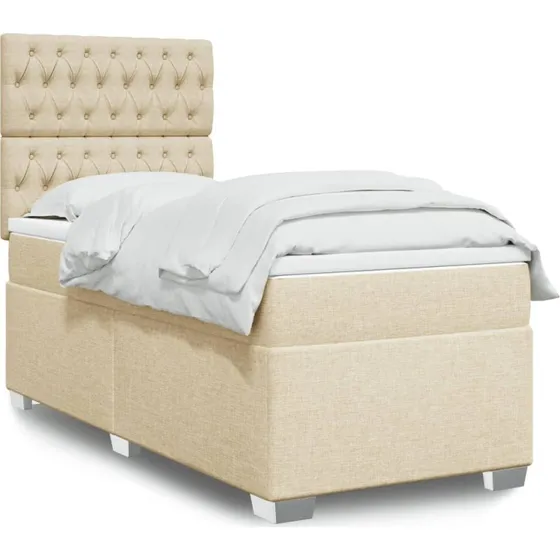 Kontinentalseng 80x200 cm i creme stof med pocketmadras