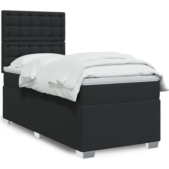 Kontinentalseng 90x190 cm i sort kunstlæder med pocketmadras