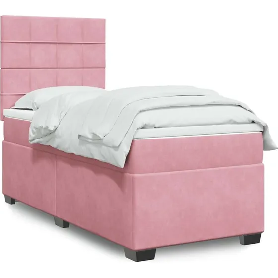 Kontinentalseng 90x190 cm med madras - Fløjl Pink