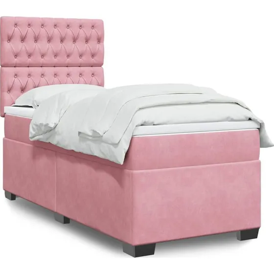 Kontinentalseng 90x190 cm med madras - pink fløjl
