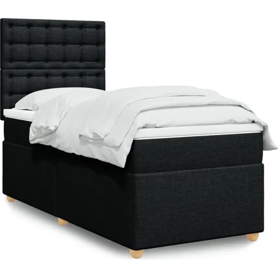 Kontinentalseng 90x200 cm med pocket-madras, sort stof
