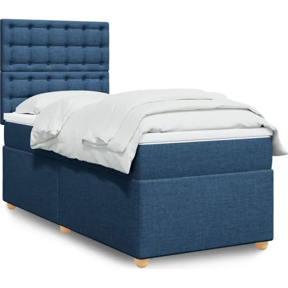 Kontinentalseng 90x200 cm med pocketmadras - blå stof
