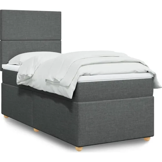 Kontinentalseng 90x190 cm med madras – mørkegrå stof