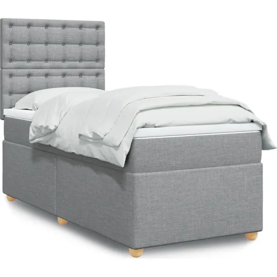 Kontinentalseng 90x190 cm med madras - lysegrå stof